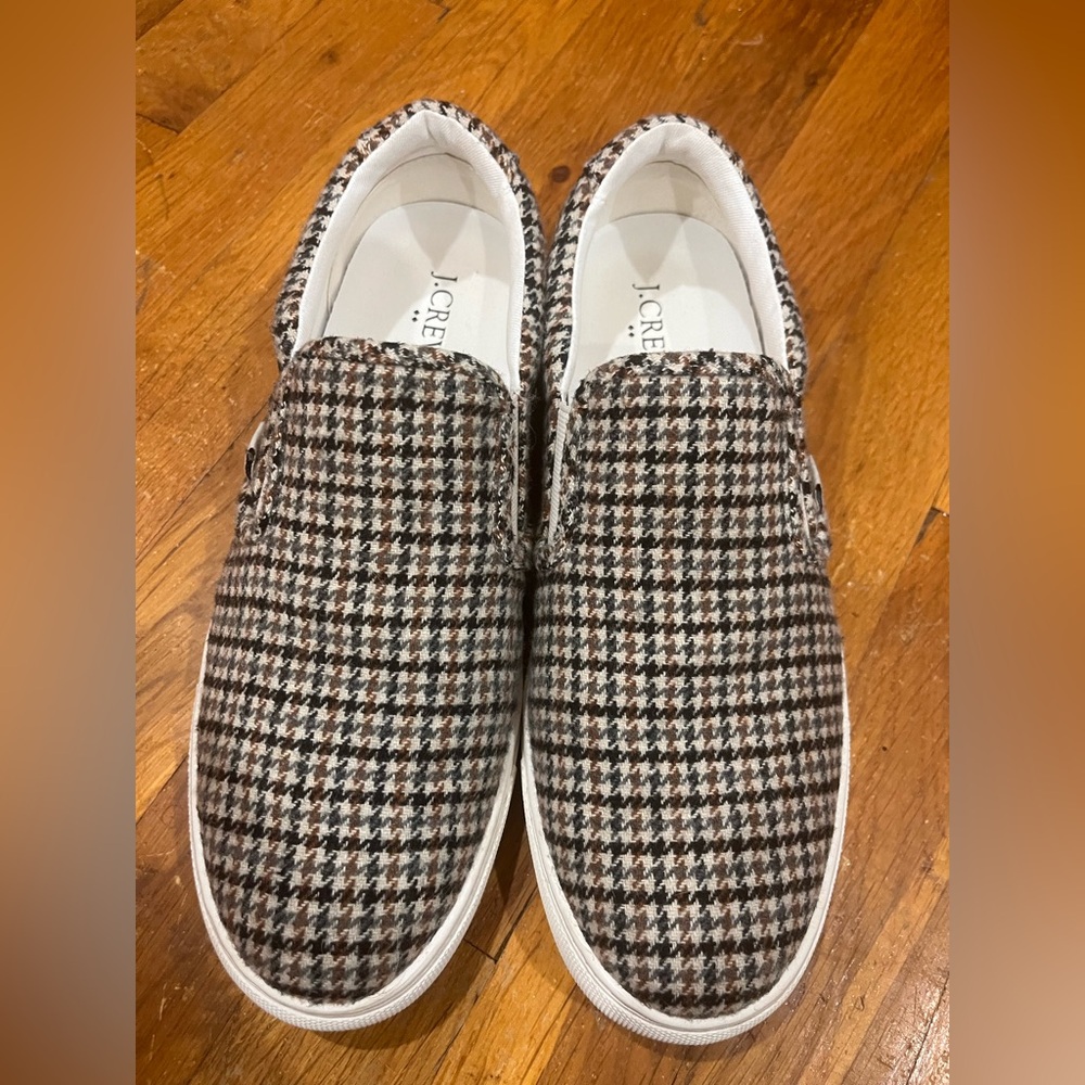 J.Crew Brown and White Houndstooth Slip-On Sneakers